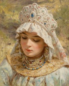 Konstantin Makovsky (attr) Pige med Kokoshnik