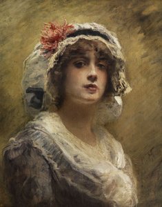 Konstantin Makovsky Portræt af en ung pige med en hvid stofhue
