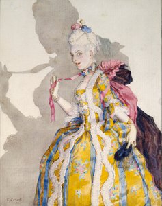 Design til et kostume af en markis til ballerinaen Tamara Karsavina, 1924