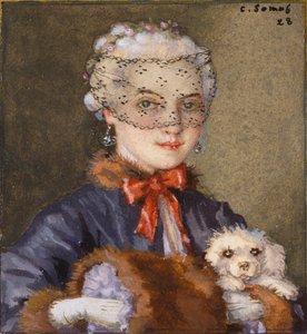 Dame med en hund, 1928 af Konstantin Somov