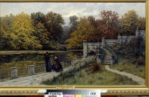 Lazienki Park (Warszawa, Polen). Maleri af Konstantin Yakovlevich Kryzhitsky (1858-1911), olie på lærred