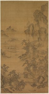 Bjergmarked, klart med stigende tåge af Korea, Joseon dynasty