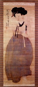 Art Coreen: Portræt af geisha (Corean pige i geisha kostume). Tryk fra 1758. Privat samling. af Korean School