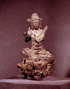Art Coreen: repræsentation af en Apsara i gylden bronze, der er Celeste. Periode Silla (7.-10. århundrede). Koreas Nationalmuseum af Korean School