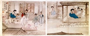Art coreen: scener i en geishas hus. Tryk fra 1758. Privat samling.