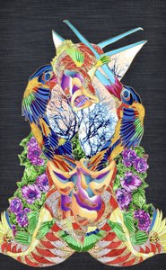 Farverige fantasifugle og blomster