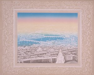 Luftfoto af London, der viser Waterloo Bridge og Blackfriars Bridge, c1845.