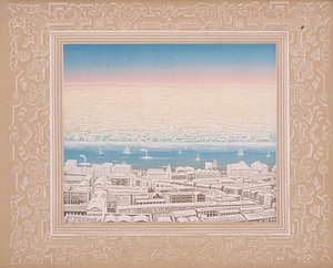 Luftfoto af London med dekorativ kant, c1845