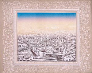 Luftfoto af London med dekorativ kant, c1845