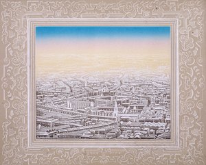 Luftfoto af London med dekorativ kant, c1845