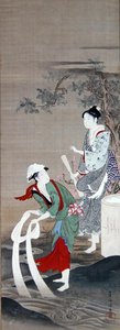 To skønheder ved Crystal River i Mishima (blæk, gofun og farve på silke) af Kubo Shumman