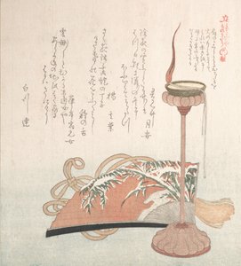 Lysestand og vifte, 1800-tallet. af Kubo Shunman
