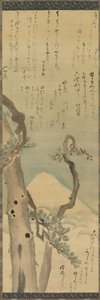 Mt. Fuji gennem Pines, hængende rulle, slutningen af 1700-tallet-begyndelsen af 1800-tallet (blæk og farve på silke) af Kubo Shunman