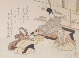 Adelsmand modtager et humoristisk digt fra Kyoka..., 1800-tallet. af Kubo Shunman