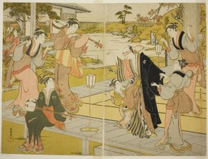 Oboshi Yuranosuke på Ichiriki Teahouse, fra scene VII i Storehouse of Loyal Retainers af Kubo Shunman