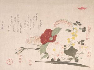 Spring Rain Collection Harusame shu, vol. 2: Afskårne blomster: Klematis, Bus..., 1815 Oksens år. af Kubo Shunman