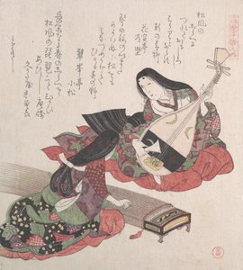 To damer, den ene spiller Biwa japansk lut og den anden, Koto..., sandsynligvis 1815.