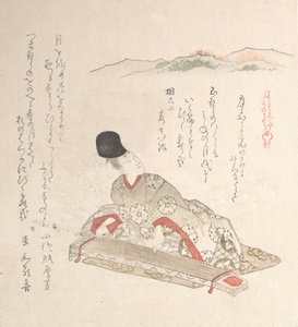Ung adelsmand spiller Koto-harpe, 1800-tallet. af Kubo Shunman