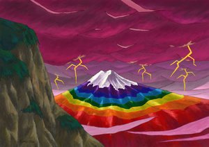 Torden og regnbuefarvet Fuji-bjerg, 2023 (digitalt maleri)