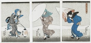 Tung sne ved årets udgang, 1844. af Kunisada