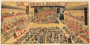 Odori Keiyo Edoe no Sakae: Tea t Reinterio rwith For a while Performanse, 1858 af Kunisada