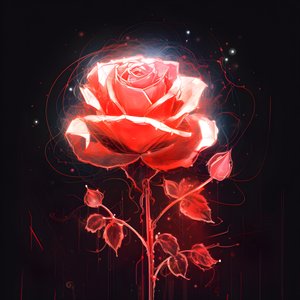En skitse af en blomstrende rød rose, med kun én blomst og nogle detaljerede linjer 1