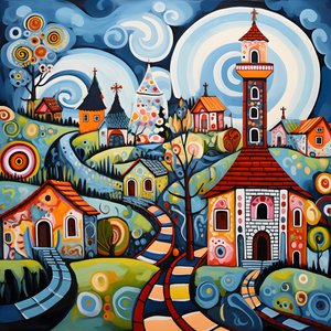 Maleri af en bulgarsk landsby, ortodokse kirke 1