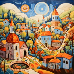 Maleri af en bulgarsk landsby, ortodokse kirke 4