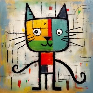 Sød kat, i stil med Picasso, Joan Miro og Basquiat 1