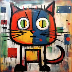 Sød kat, i stil med Picasso, Joan Miro og Basquiat 2