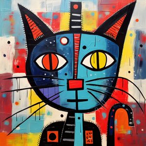 Sød kat, i stil med Picasso, Joan Miro og Basquiat 4