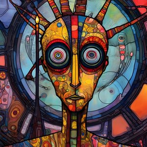 Carnival Cajun Swamp Mutant Sci-Fi Droid, i den kunstneriske stil af Tim Burton og Beksinski 4