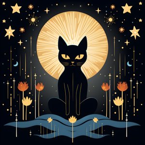 Kat i meditation sidder på en lotusblomst 1