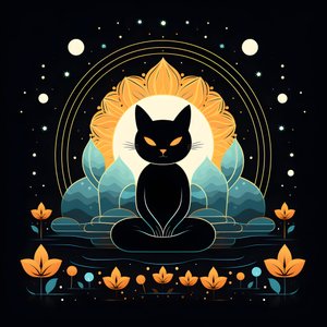 Kat i meditation sidder på en lotusblomst 3