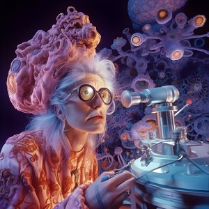 Super-resolution elektronmikroskop skud af kvinde i kunstnerisk stil af David LaChapelle 2