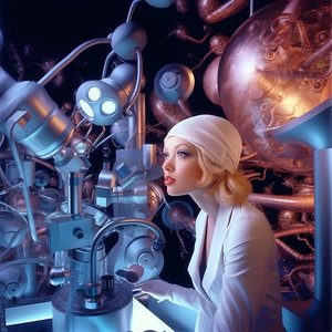 Super-resolution elektronmikroskop skud af kvinde i kunstnerisk stil af David LaChapelle 3