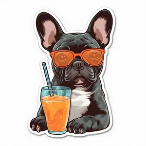 klistermærker, seje franske bulldogs, drikke en cocktail 1
