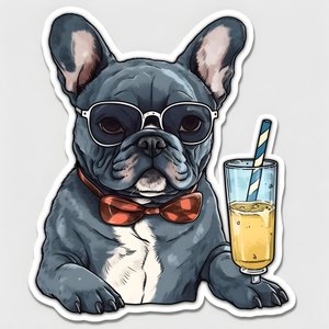 klistermærker, seje franske bulldogs, drikke en cocktail 4