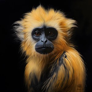 et maleri af ansigtet af en gylden langur med sort baggrund 3