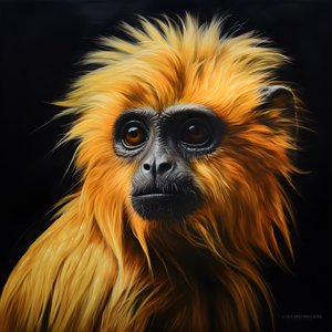 et maleri af ansigtet af en gylden langur med sort baggrund 4