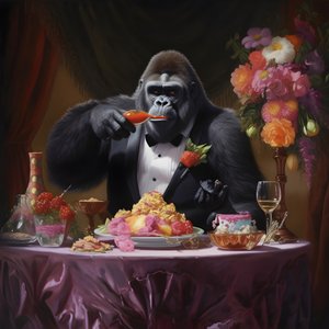 en gorilla, der spiser 1