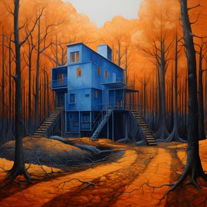 et blåt hus i en orange skov 1