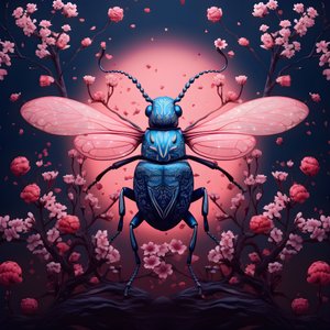 en illustration af en illustreret bille med svampe i baggrunden 3
