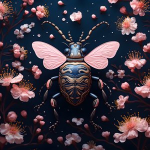 en illustration af en illustreret bille med svampe i baggrunden 4