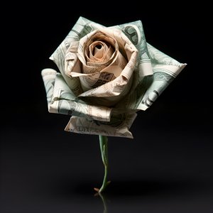 en rose lavet af 100 dollarsedler, der er elektriske 1