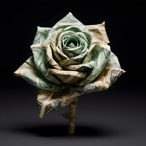 en rose lavet af 100 dollarsedler, der er elektriske 3