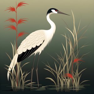 en smuk japansk illustration af en kran og bambus 4