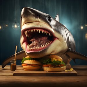 stor haj-cheeseburger med oksekød på træplade 3