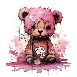 pink unisex bamse med brun tatovering på panden 1