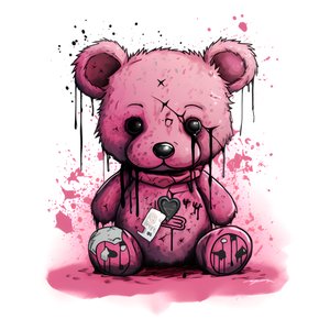 pink unisex bamse med en brun tatovering på panden 2